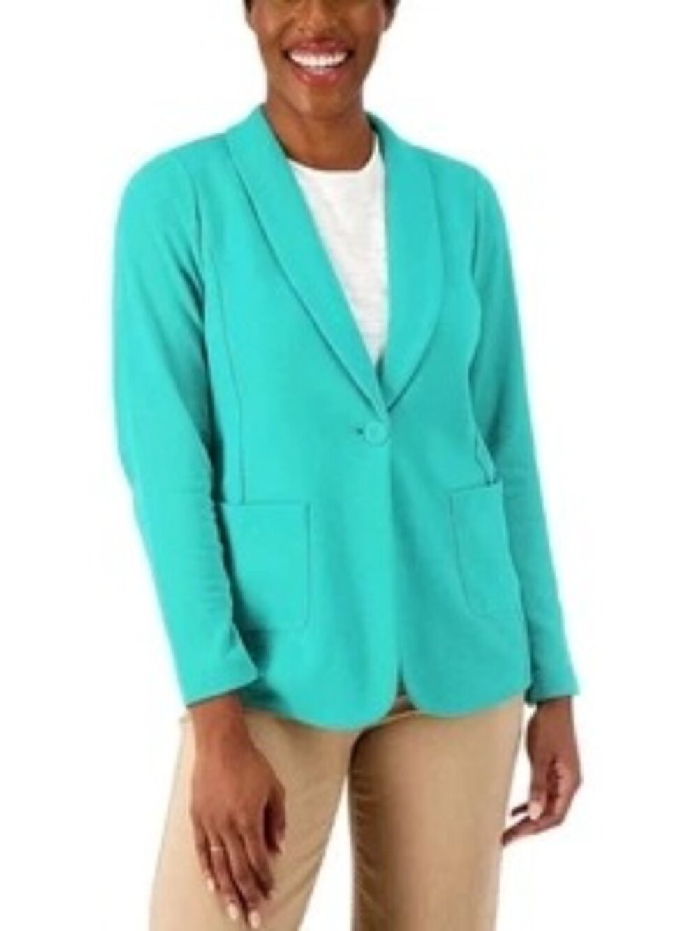 Susan Graver Weekend Blazer XL Regular Marina Knit Jacket Raw Turquoise Career